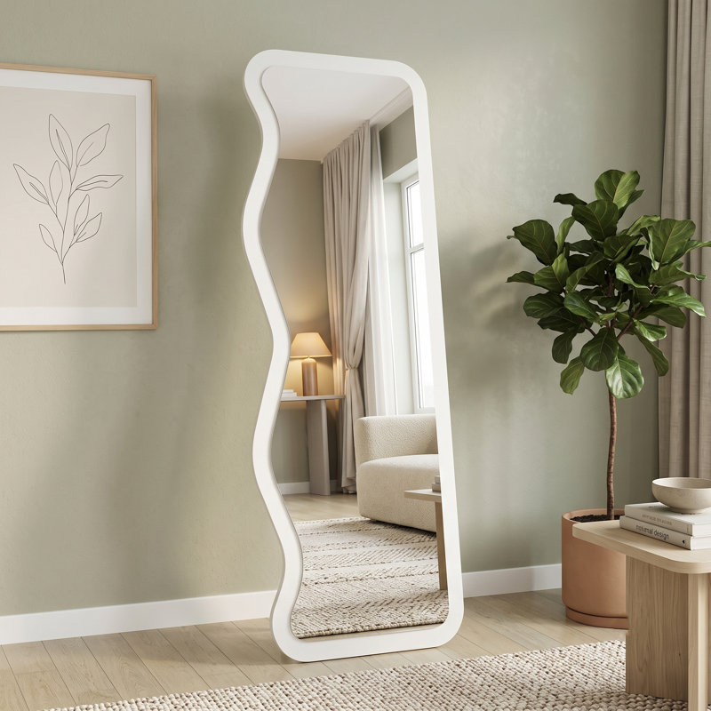 Unique Freestanding Curved Full Length Mirror, White