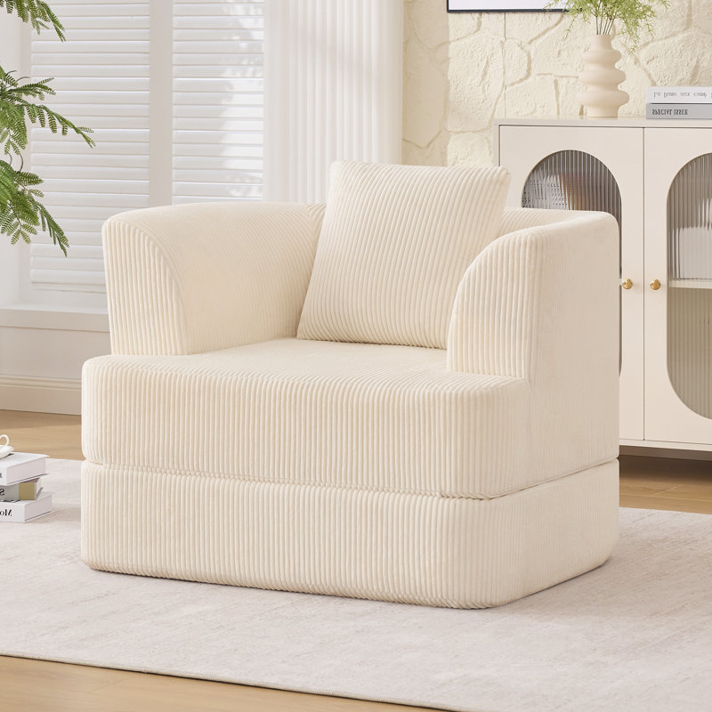 Fauteuil convertible 69,3 po, Velours côtelé beige