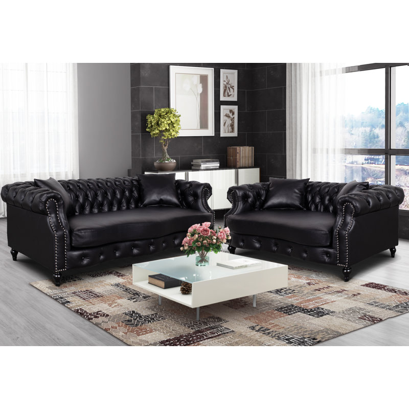 Mogadore 2 - Piece Faux Leather Living Room Set, Black