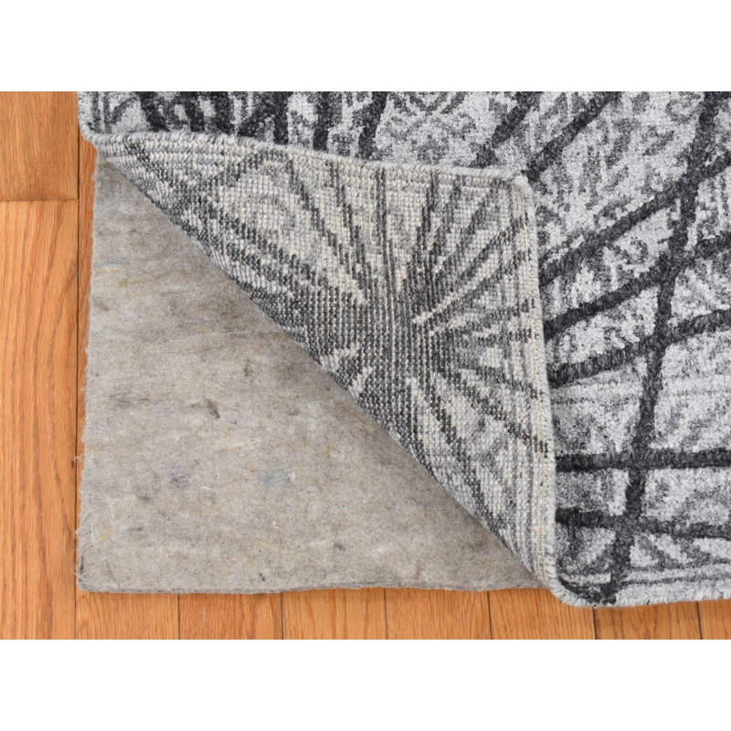 Tapis gris en laine et soie noué à la main 5 pi 6 po x 7 pi 9 po G8Sboro