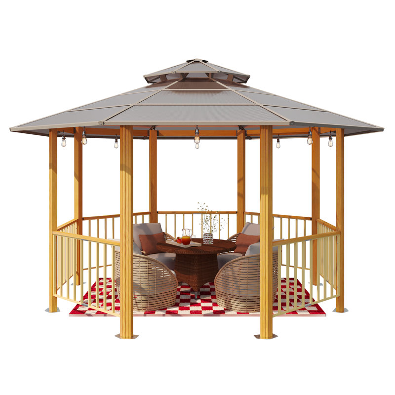 15 Ft. W X 15 Ft. D Outdoor Hardtop Gazebo, Octagonal Gazebo,galvanized Steel Canopy