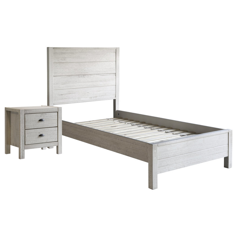 Montauk Bedroom Set, Rustic Off-White, Twin, 2 Pcs: Bed, Nightstand