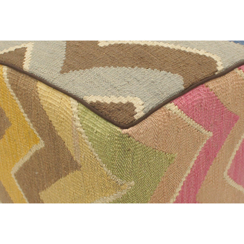 Aprea Upholstered Ottoman, Blue/Beige/Tan/Purple Wool