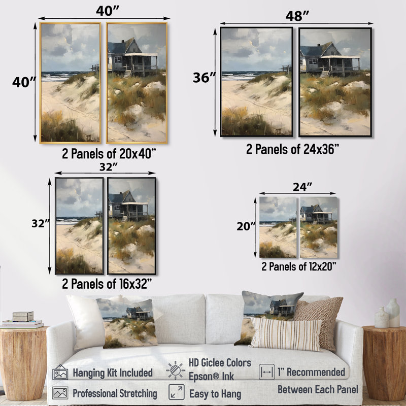 Beach House Tranquility I - Décoration murale grise 2 panneaux, H 40 po x l 40 po, Toile tendue, Ne s’applique pas
