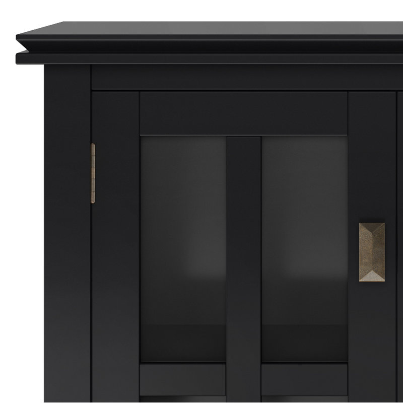 Artisan Black Solid Wood Low Storage Cabinet with Adjustable Shelves