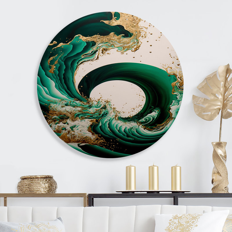 Abstract Waves IV - Abstract Spirals, art mural rond sur métal, H 36 po x l 36 po, Vert