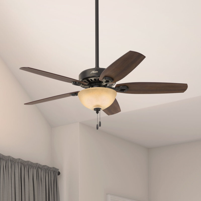 52" Builder Deluxe 5 - Blade Standard Ceiling Fan with Pull Chain and Light Kit Included, Bronze