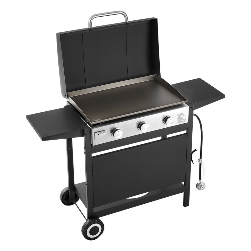 Plaque chauffante au gaz propane à 3 brûleurs avec couvercle - Barbecue portatif à surface plane pour barbecue, camping et patio