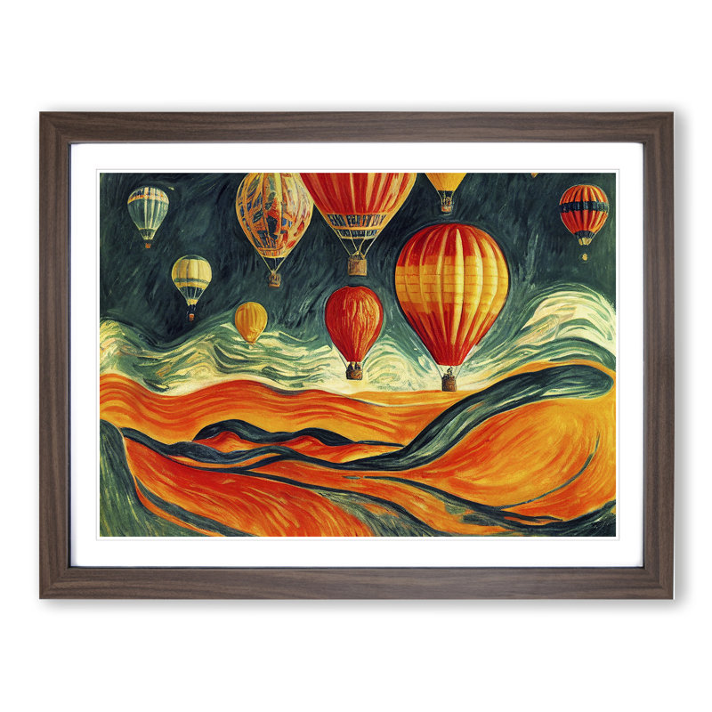 Surreal Hot Air Balloons - Framed Print, 25cm H x 34cm W x 2cm D, Walnut