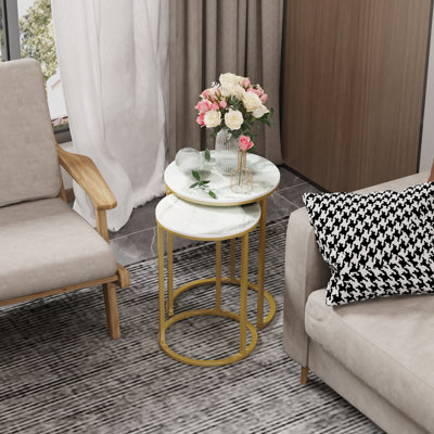Pelaghia Marble Nesting End Table Sintered Stone Top
