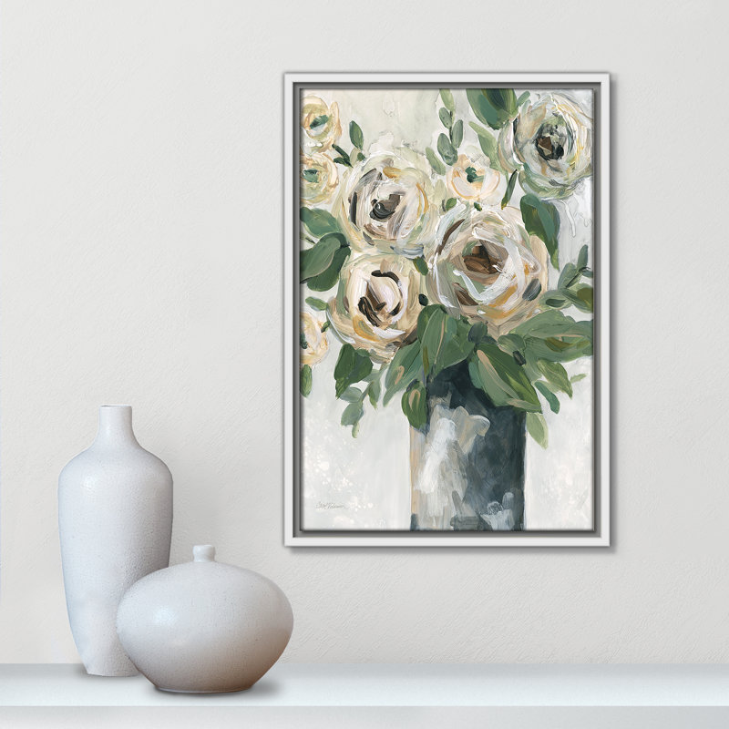 Impression florale de profondeur par Carol Robinson, H 19,5 po x l 13,5 po x P 2 po, Blanc