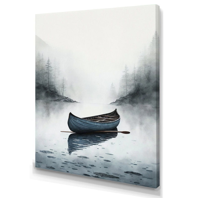 Canot sur le lac I - art mural grand bateau côtier, H 32 po x l 16 po, Toile tendue
