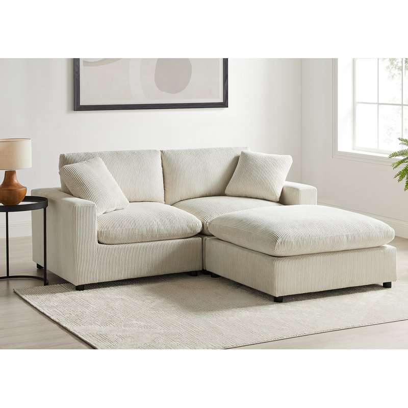 Vinessa Modular 3-Piece Sofa, Beige Corduroy