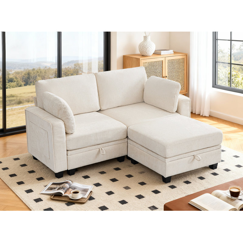 Canapé modulaire de 72 po avec rangement, canapé modulaire en L convertible en L pour canapé-lit profond en chenille confortable avec méridienne