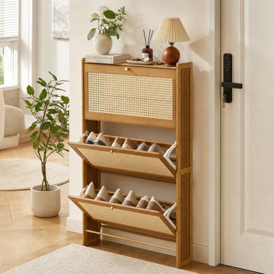47.5" H Shoe Cabinet with 3 Flip Drawers, Narrow Shoes Storage Cabinet Organizer For Entryway Hallway