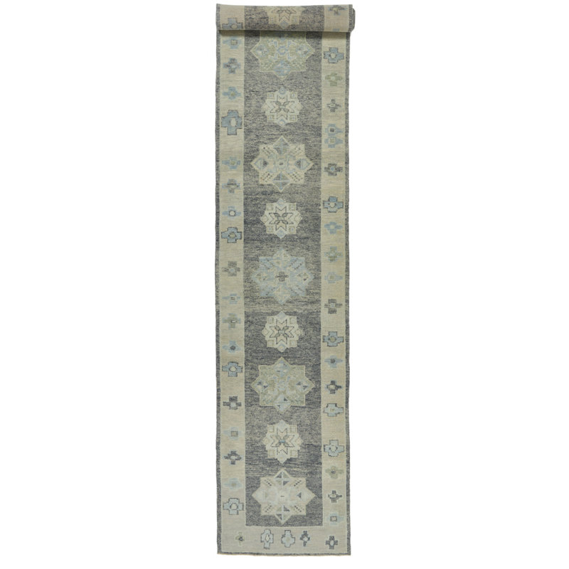 Tapis de couloir Oushak 3 x 17 gris et beige