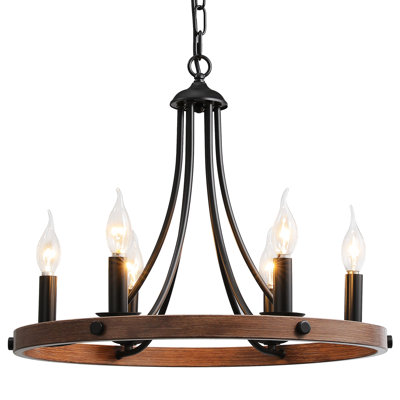 6-Light Rustic Wagon Wheel Chandelier For Dining Room Chandelier