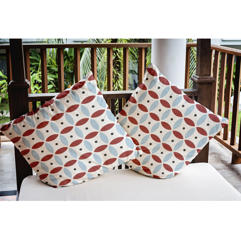 Coussin décoratif géométrique intérieur / extérieur, 20 po x 20 po, Rouge / bleu clair