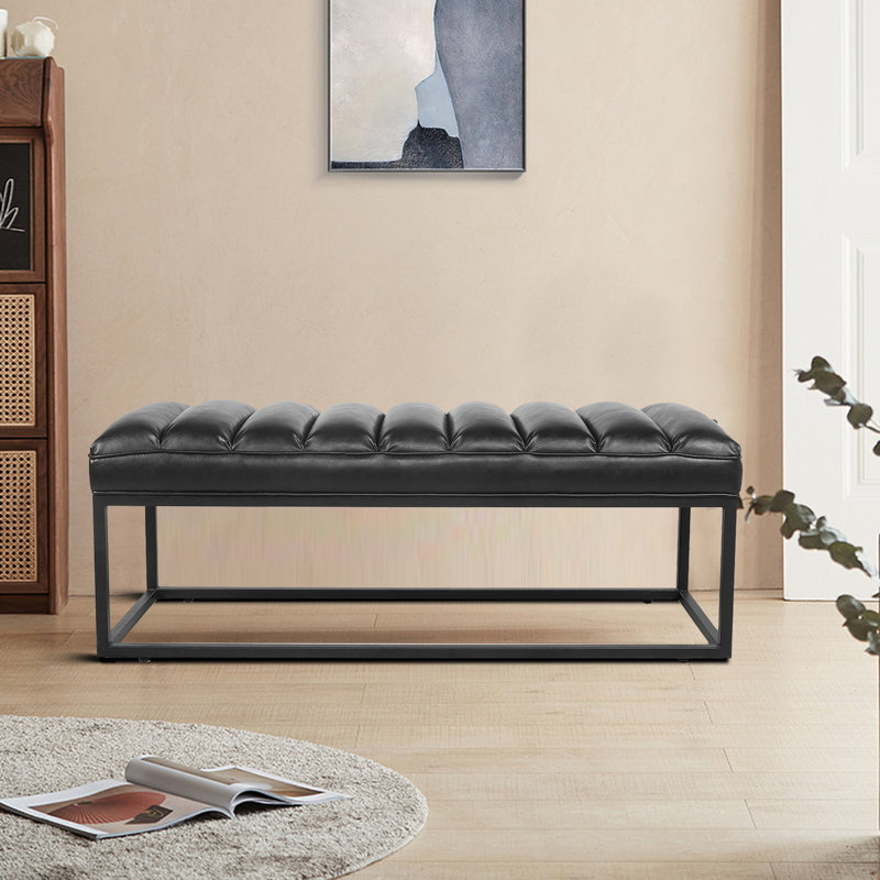 Banc rembourré en similicuir Jasier, Noir