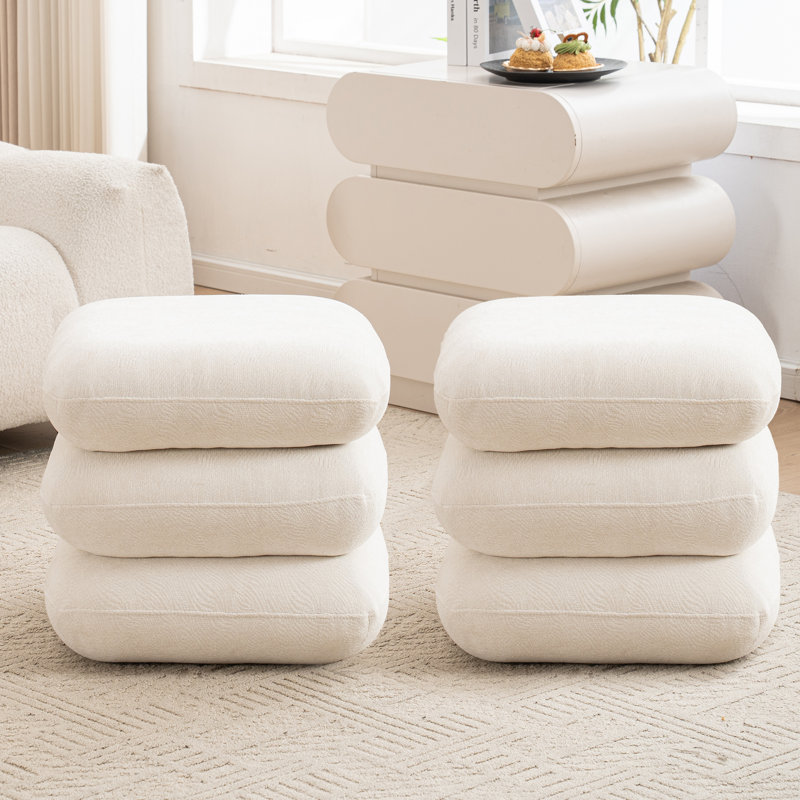 Modern Upholstered Square Swivel-Top Ottoman, Ivory