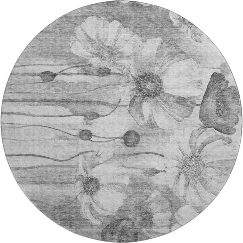 Premium Machine Washable Prisco Gray Rug, Round 8'