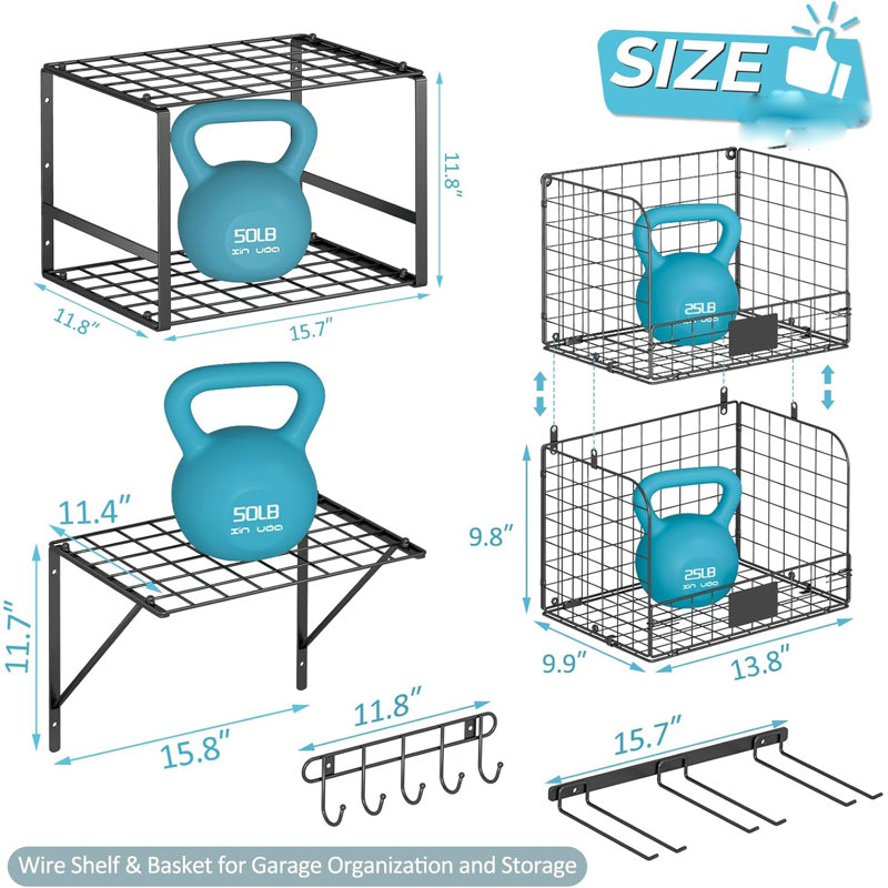 Wall Mounted Garage Shelf With Wire Basket