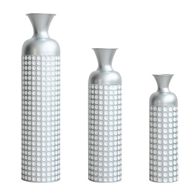 Ensemble de 3 vases en métal argenté, vases embossés semi-artisanaux emboîtés, centres de table décoratifs modernes pour la maison, le sol, le salon, le foyer et non imperméable
