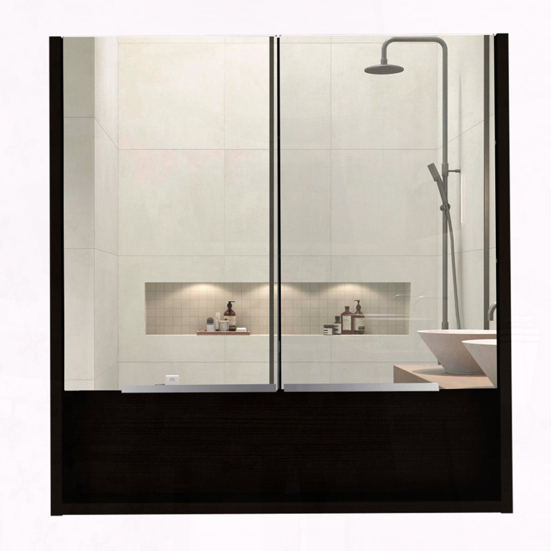 Armoire à miroir Jaspe avec tablette ouverte et poignées résistantes aux empreintes digitales