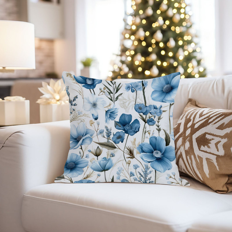 Floral Blue Wildflowers Pattern Flowers Scandinavian, 18" x 18"
