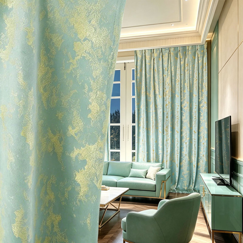  70%-90% Blackout Curtain, Velvet Gold-Stamped Texture, Finished Hook Curtain With Fixed Korean Pleats. Standard 2-Piece Set, Ideal For Daily Use In Bedrooms And Living Rooms.