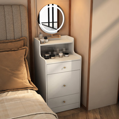 Bureau de coiffeuse blanc 3 en 1 avec miroir, 2 tiroirs de rangement, fonction de charge, tabouret rembourré, miroir compact pour salons de coiffure, tiroirs de rangement spacieux, coiffeuse
