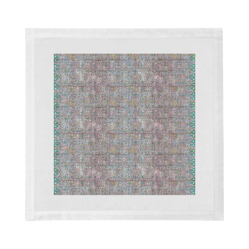 Iznik Cotton Sateen Dinner Napkins, Green Pink