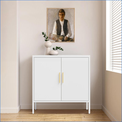 Cabinets 2-Door Lockable Storage with 2 Adjustable Shelves | Snow White | Steel