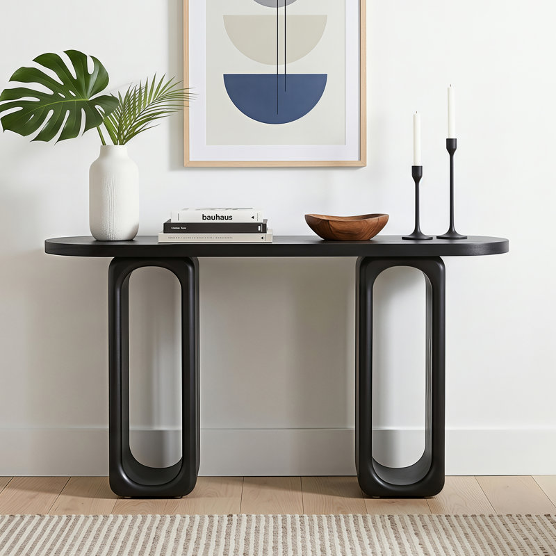 50" Modern Art Sculptural Console Table with Thick Rounded Tabletop