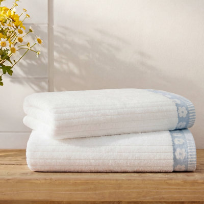 Flora Rib Blue 100% 500 GSM Cotton 2-Piece Bath Towel Set