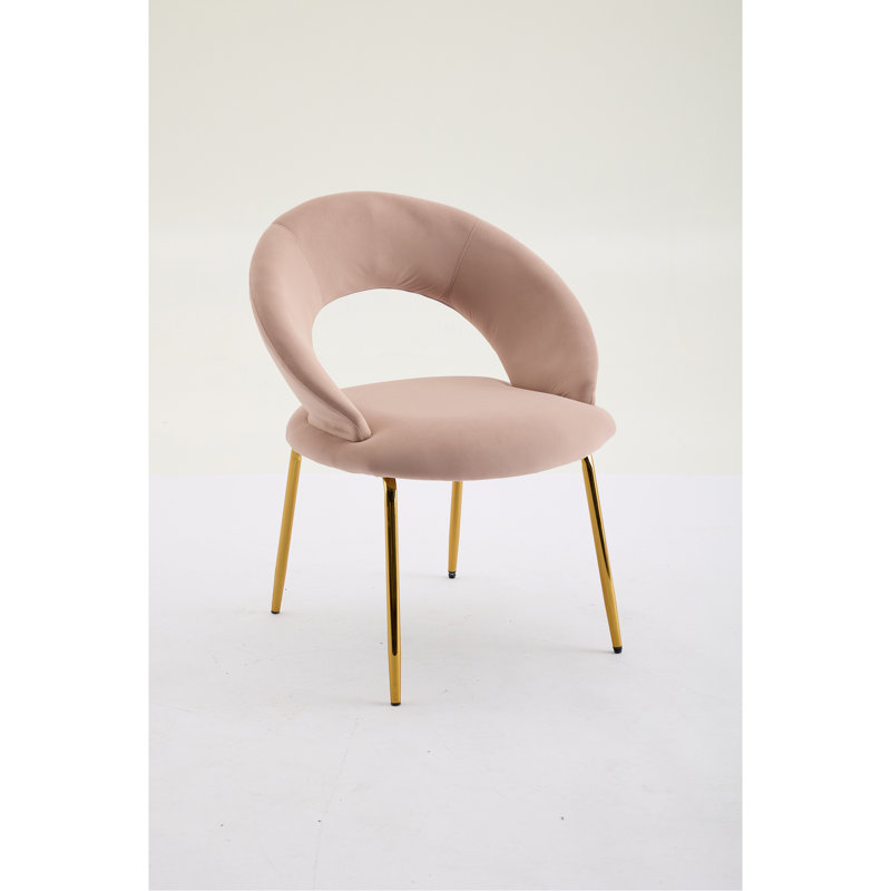 Meshea Dining Chair with Sleek Metal Legs, Velours rose, Ensemble de 1