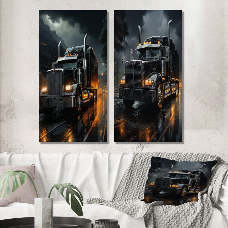 Midnight cruiser semi camion - ensemble de 2 décorations murales - impression de camion pour la décoration de salon