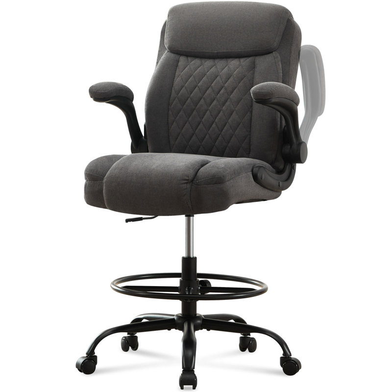 Drafting Chair Tall Office Chair For Standing Desk, Ergonomic Tall Desk Chair With Adjustable Foot Ring, Flip-Up Armrests, Lumbar Support, Comfortable Fabric Seat – Ideal For Home And Office Use