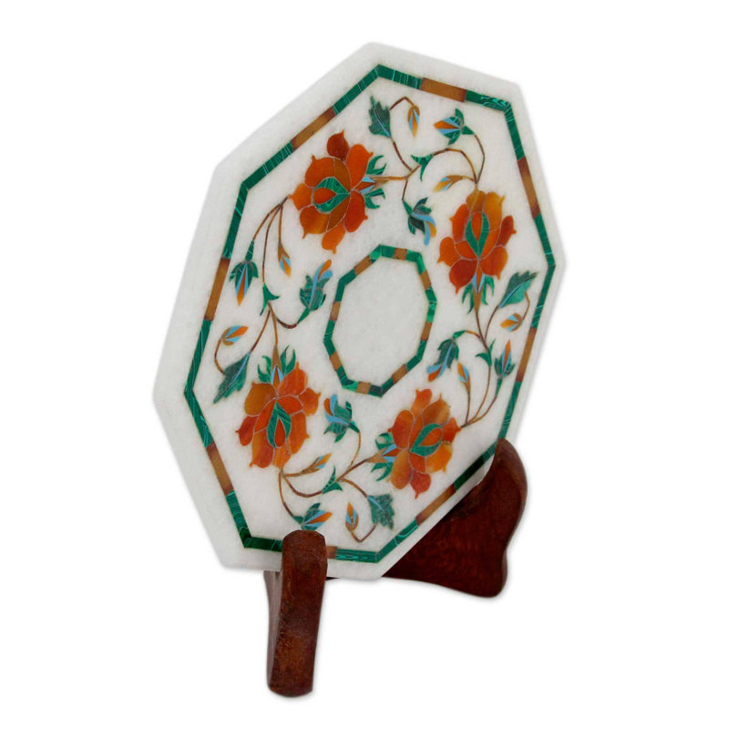 Assiette décorative blanche en bois Novica