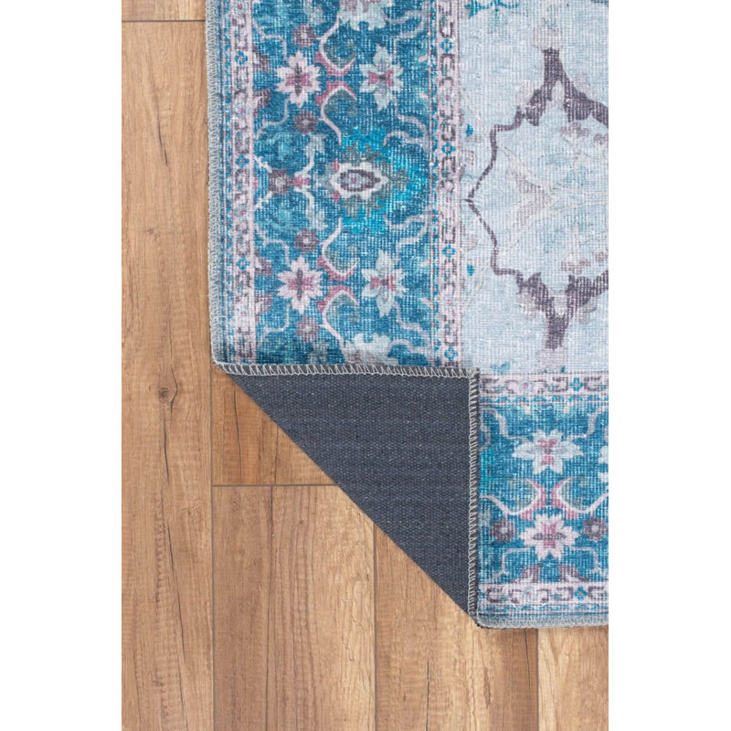 Tapis oriental décoratif bleu, Rectangle 5 pi x 7 pi 7 po