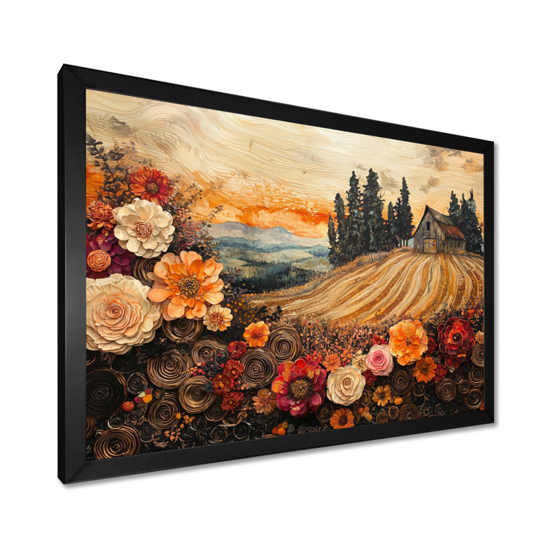 Assortiment de bouquets de fleurs, paysage de grange II, art mural grand paysages, H 30 po x l 40 po, Cadre simple