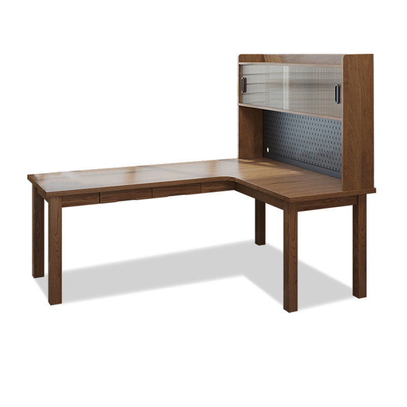 Combinaison de bureau et d'étagère en L en bois massif, H 70,87 po x l 62,99 po x P 47,24 po