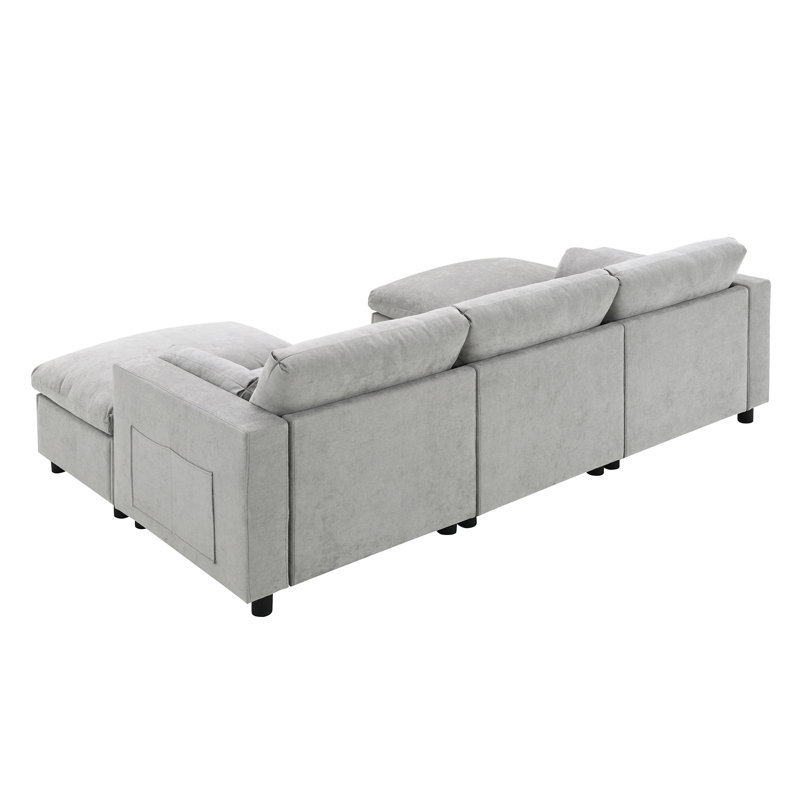 [VIDÉO] Canapé modulaire chenille modulaire de 86,5 po avec poches de rangement, Chenille gris moyen