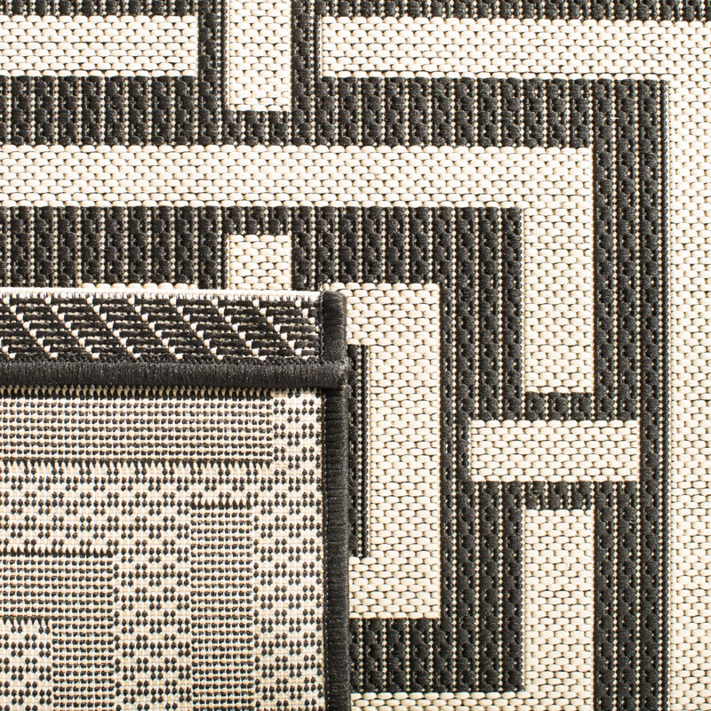 Arneshia Geometric Black/Beige Indoor/Outdoor Area Rug, Runner 2'3" x 6'7"