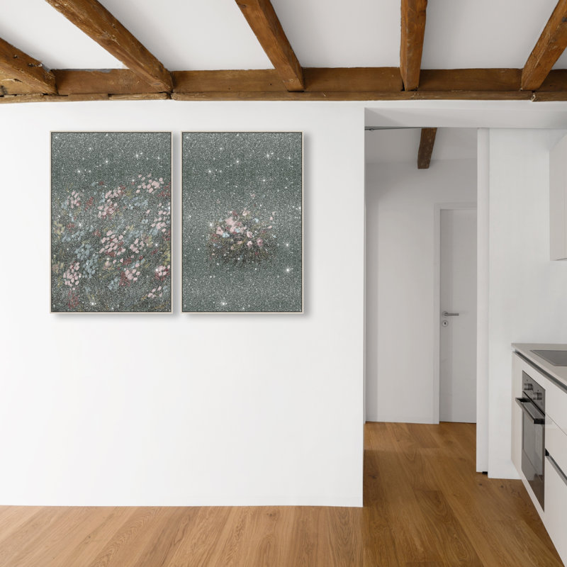 Subtle Universe Set Abstract Canvas Print by Oliver Gal, Black Frame, 10 x 15, 25"H x 37"W, Silver Floater Frame