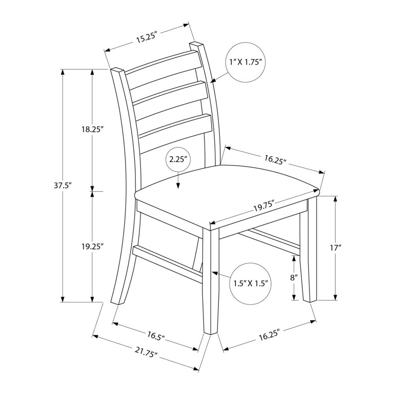 2 chaises de salle à manger de 37,5 po de hauteur, revêtues de similicuir noir, en bois massif brun, de style transitionnel pour la cuisine et les espaces intérieurs Revêtement en similicuir de 37 po, base en bois et meubles