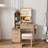 Modern Vanity Desk ,Featuring 3 Modes Of LED Lighting With Adjustable Brightness , With 4 Drawers And Multiple Open Storage Shelves, With A Hair Dryer Holder And Power Socket, A Dressing Chair.-673206726