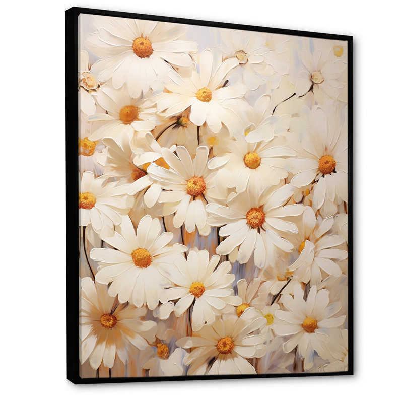 " White Daisy Fields Elegance VI ", 32" H x 24" W x 1" D, Black Floater Framed
