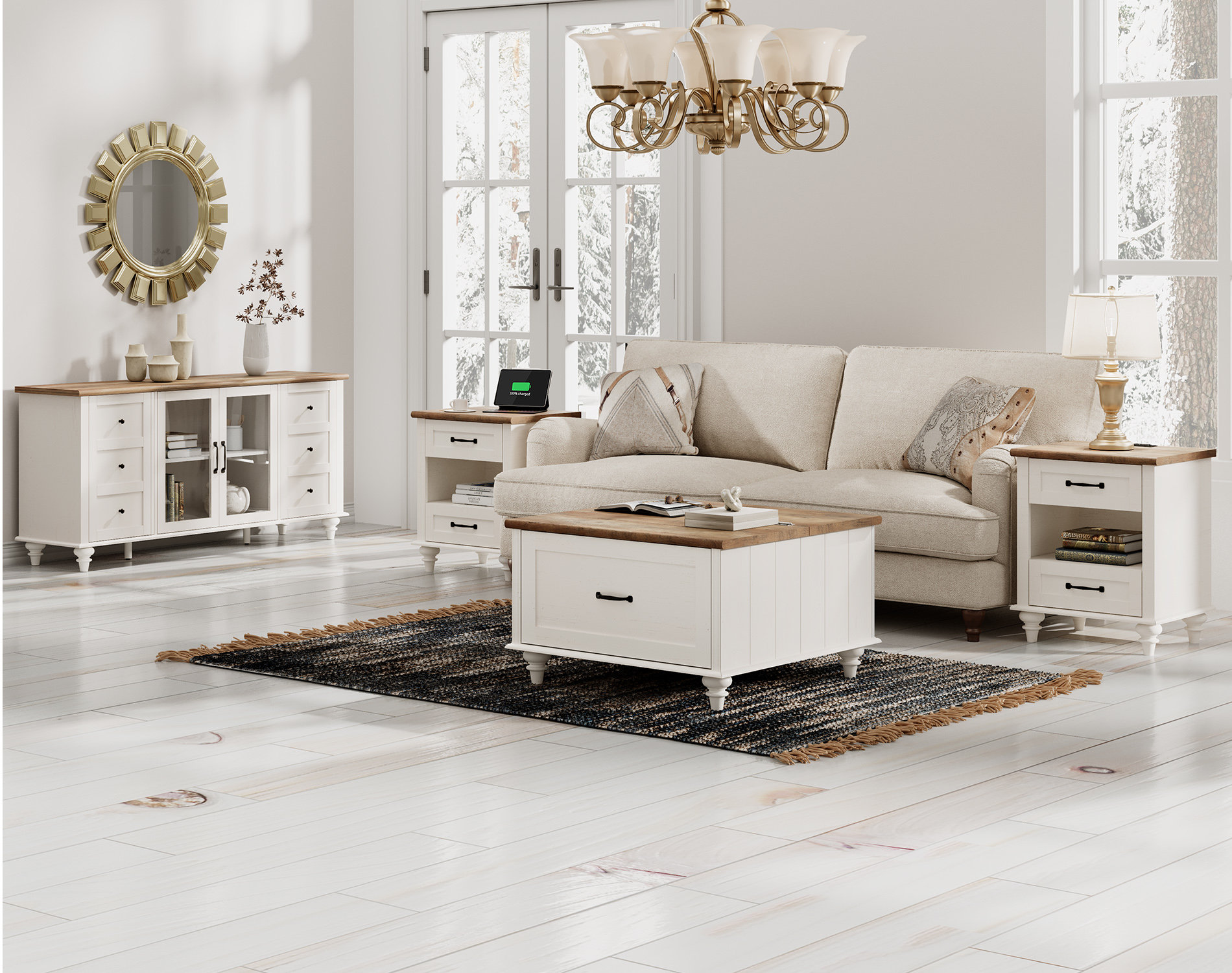 Alcott Hill® 4 Piece Living Room Table Set - Includes Modern Coffee Table  With Lift Top, Glass Door TV Stand For 65 Inch TV, Set Of 2 Side End Tables  ..., image size:1900x1500