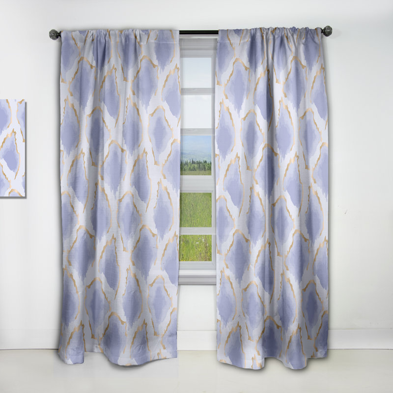 Motif de formes abstraites pastel bleu et doré - Rideau simple occultant en velours Mid-Century, L 52 po x L 90 po